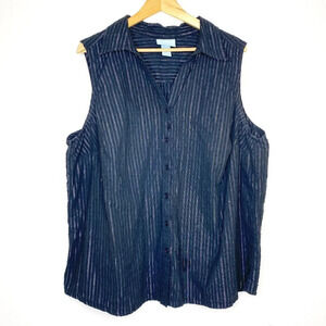 Liz & Me Silver Black Pinstripe Sleeveless Button Up Tank 2X Office Business